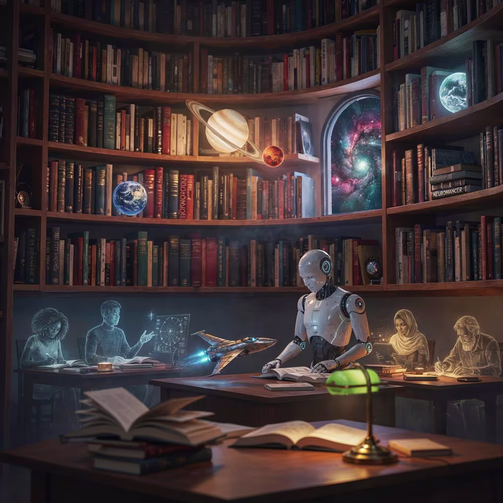 Books by popular science fiction authors featured in a modern sci-fi collection